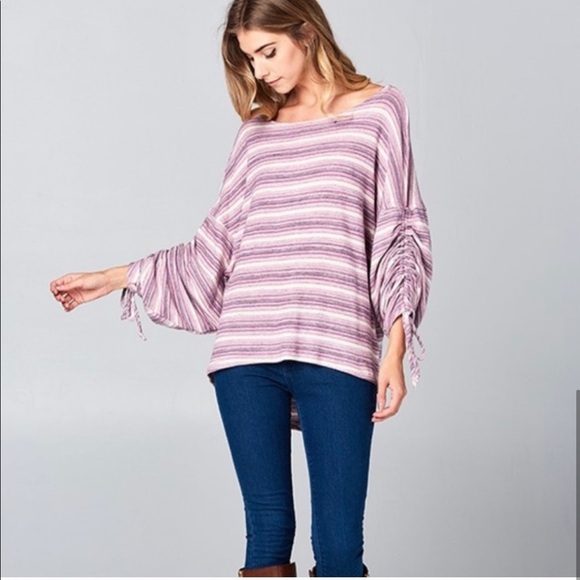 New! Sale 🔥 Oversized Stripe Tunic Runched Sleeves SOFT - Picture 6 of 6